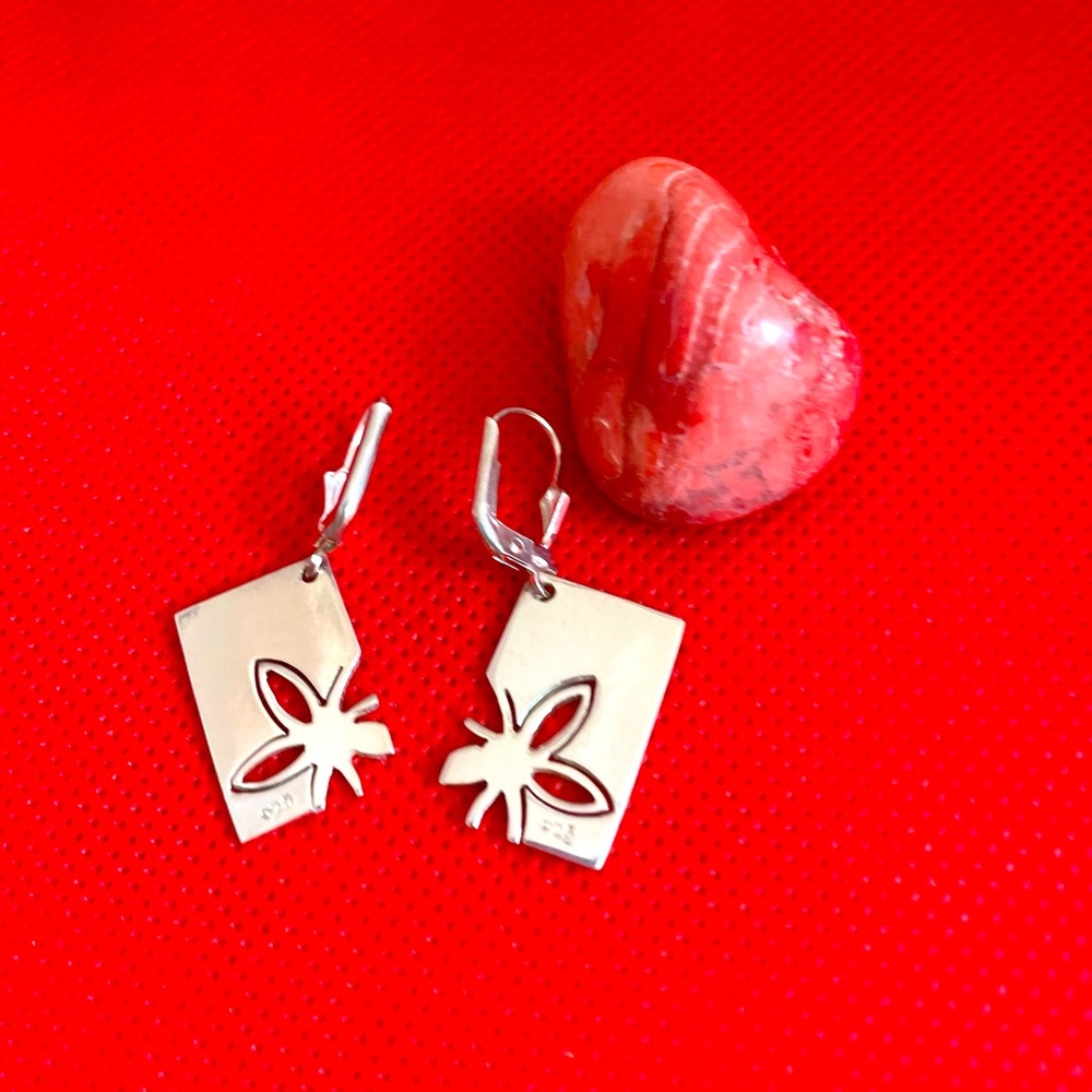 Sterling rectangle flower drop earrings.